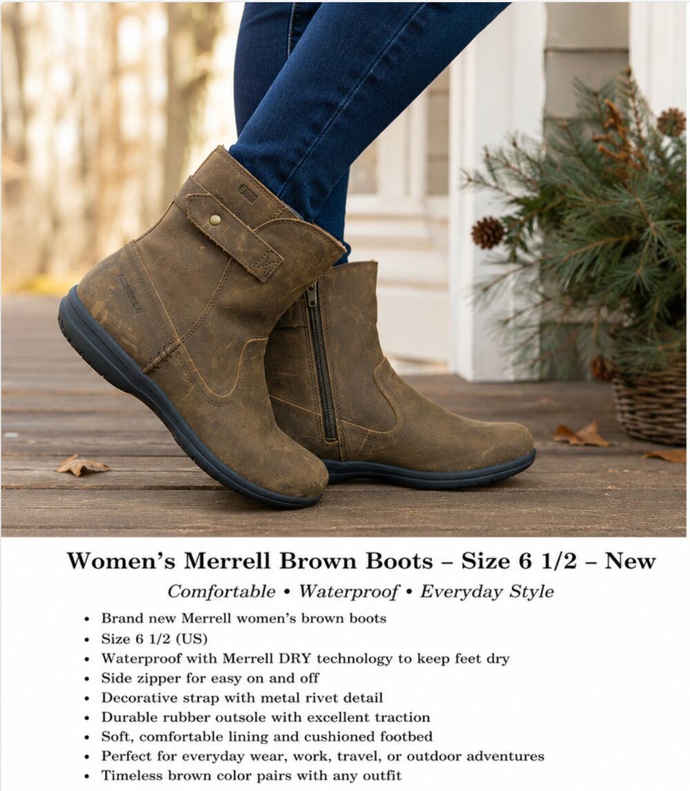 Merrell Encore Kassie Mid Womens 6.5 Brown Waterproof Leather Ankle Boots New